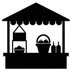 Farm stall with produce and bottles market stall basket