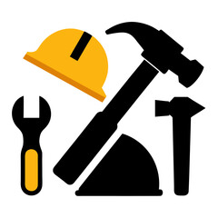 Hammer wrench hard hat drill construction tools vector