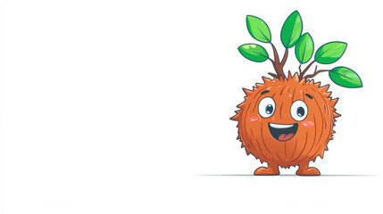 Adorable, fuzzy, round character illustration with green leaves. Cute natural mascot brings joy and growth.