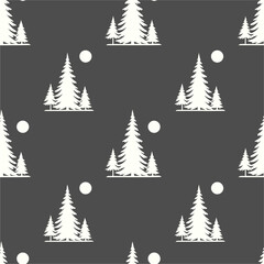 Monoline Forest - Night Silhouette Seamless Pattern