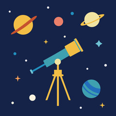 Naklejka premium Telescope observing planets and stars space astronomy