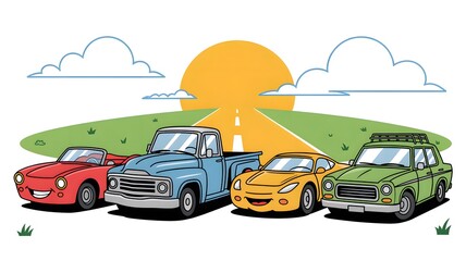 A set of cartoon cars