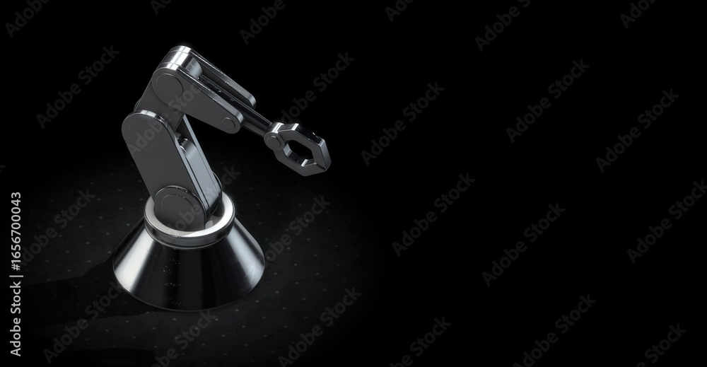 Poster an isolated industrial robot arm on a dark background, representing automation and technology. the m