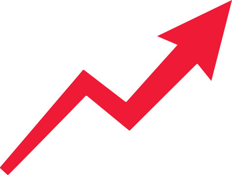 Red upward trend arrow on white background symbolizing growth and positive market performance.