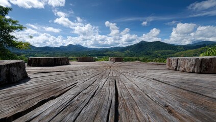 Rustic wooden platform overlooking a valley