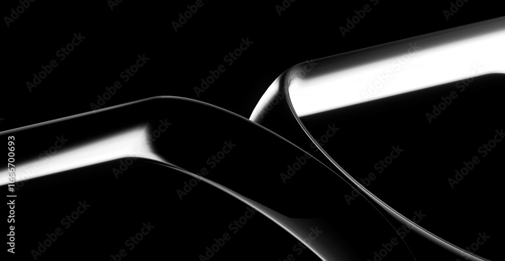 Poster abstract metal pipes curving in an artistic pattern against a stark black background. the play of li