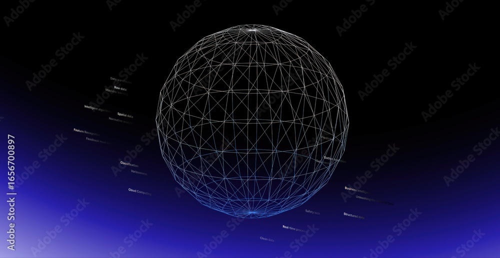Poster a stunning geometric orb of wireframe with a gradient background, an image of a three-dimensional sh
