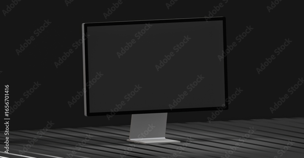 Poster a sleek, modern computer monitor stands out against a dark background, showcasing its clean design a