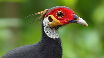 Fototapeta premium Vibrant Swinhoe's Pheasant Portrait Against Green Background