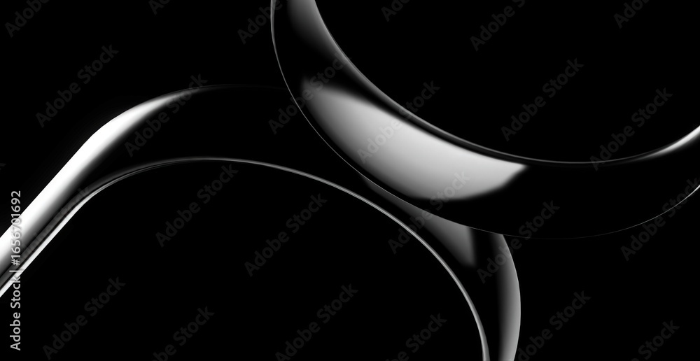 Poster abstract metallic arcs intertwined against a stark black background, creating a modern and elegant d