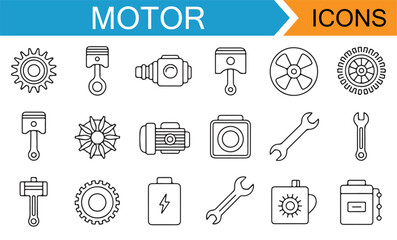 Editable Motor Parts, Gear, and Tool Icons for Engineering and Maintenance