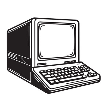 Retro style illustration depicting a vintage personal computer complete with keyboard and monitor