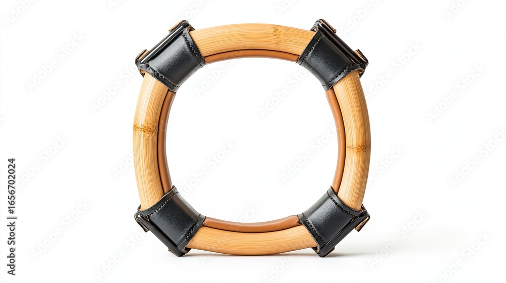 Poster elegant bamboo and leather circular object against a pristine white backdrop showing detail