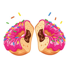 Halved Chocolate Donut Vector Illustration - Food and Bakery Design. Chocolate doughnut with colorful sprinkles, perfect for pastry illustration design