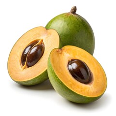 Lucuma de Palo Golden Tropical Jewel with Firm Smooth Skin and Exotic Radiance on White Background Highlighting Rare Sweetness, Nutrient Richness, and Minimalist Natural Beauty