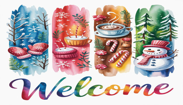Cheerful welcome card design with colorful elements - Powered by Adobe