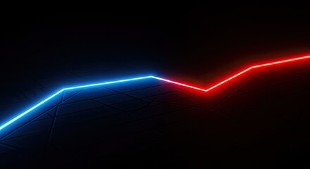 Dynamic neon line graph ascends from blue to vibrant red against a dark, textured background symbolizing growth and progress