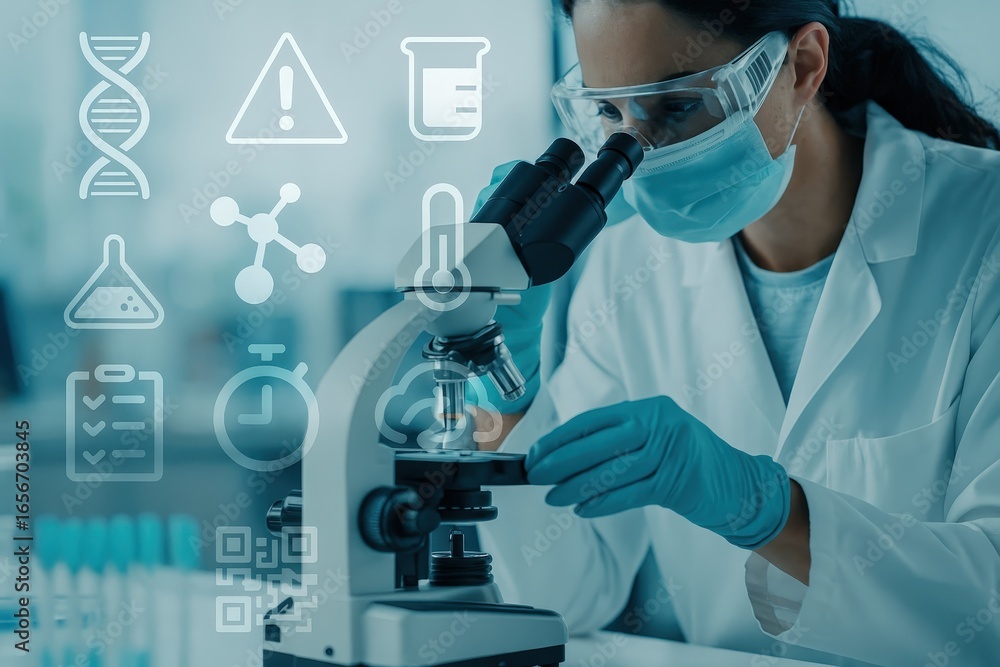 Aufkleber a focused scientist meticulously examines a sample under a microscope in a modern laboratory setting