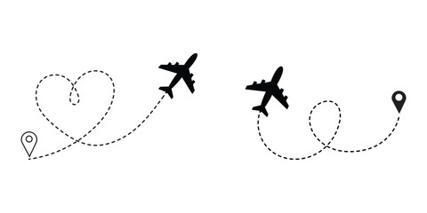 Airplane Dotted Line Route Heart Path Vector Icon