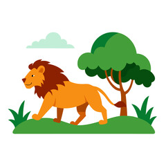 Majestic lion stalking prey through dense jungle foliage isolated on a clean white background for versatile design use
