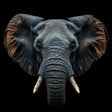 Elephant with tusks and large ears.
