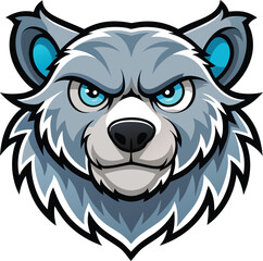 Grizzly bear head with striking blue eyes, showcasing its powerful features and fierce expression.