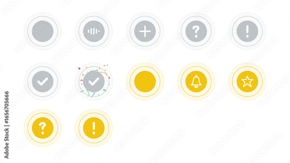 Poster pulsing circle pack with icons of audio wave, add, help, error, checkmark, success, favorite, notifi