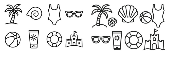 Summer beach fun elements including palm trees, seashells, and beach accessories for a joyful vacation atmosphere