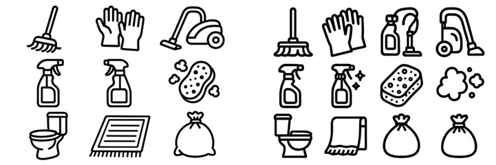 Cleaning tools and supplies arranged in a creative layout for a domestic cleaning project