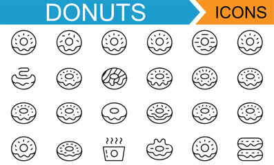 Creative Donut and Coffee Line Art Icons for Food and Beverage Projects