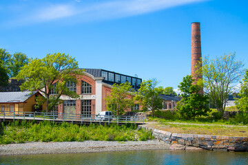Suomenlinna fortress buildings exterior with red bricks in Helsinki, Finland