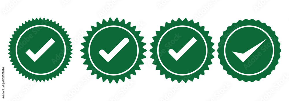 Poster green checkmark round vector icon. green tick in circle vector icon