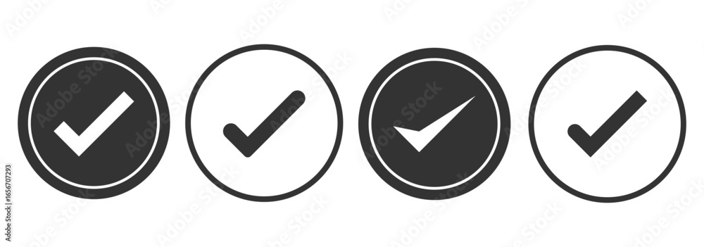 Fototapete check box icon with correct, accept checkmark icons green tick box, check list circle frame - checkb