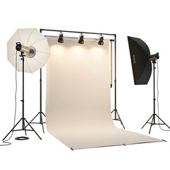 Professional studio photography lighting setup with backdrop transparent background