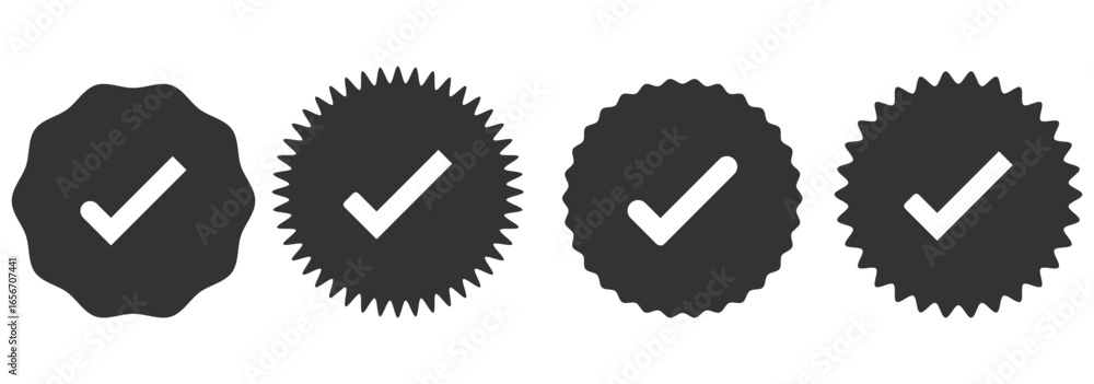 Fototapete check box icon with correct, accept checkmark icons green tick box, check list circle frame - checkb