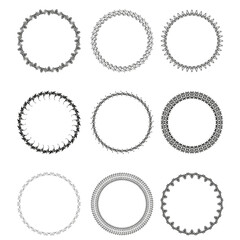 Set of 9 black round vintage vector frames on a white background. SVG