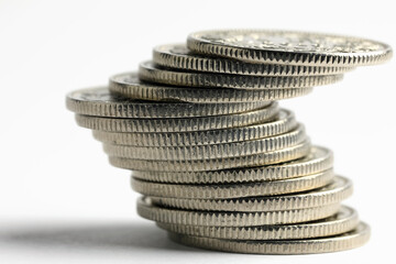 A view of a stack of Swiss francs that has been stacked crookedly
