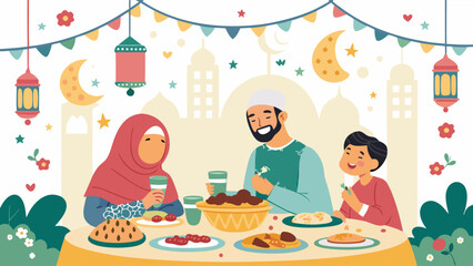 Family Enjoying a Festive Meal Together During Ramadan Celebration