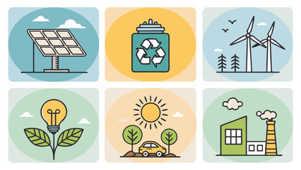 Icons Depicting Renewable Energy and Environmental Sustainability Concepts