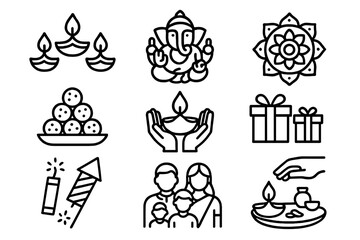 Celebration of Diwali with traditional symbols and elements in festive decorations