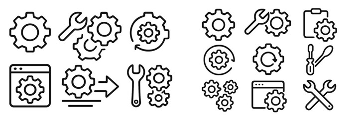 Icons depicting gears, tools, and mechanics illustrating engineering concepts and processes in a modern digital framework