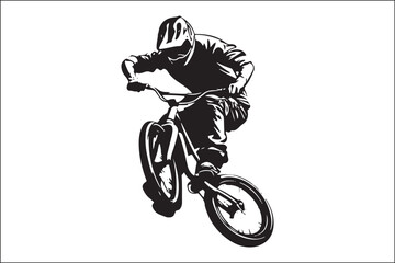 Naklejka premium Black and White Mountain Biking Art – Outdoor Adventure Illustration