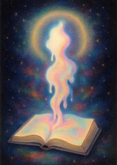 Naklejka premium Mystical book releasing ethereal light.