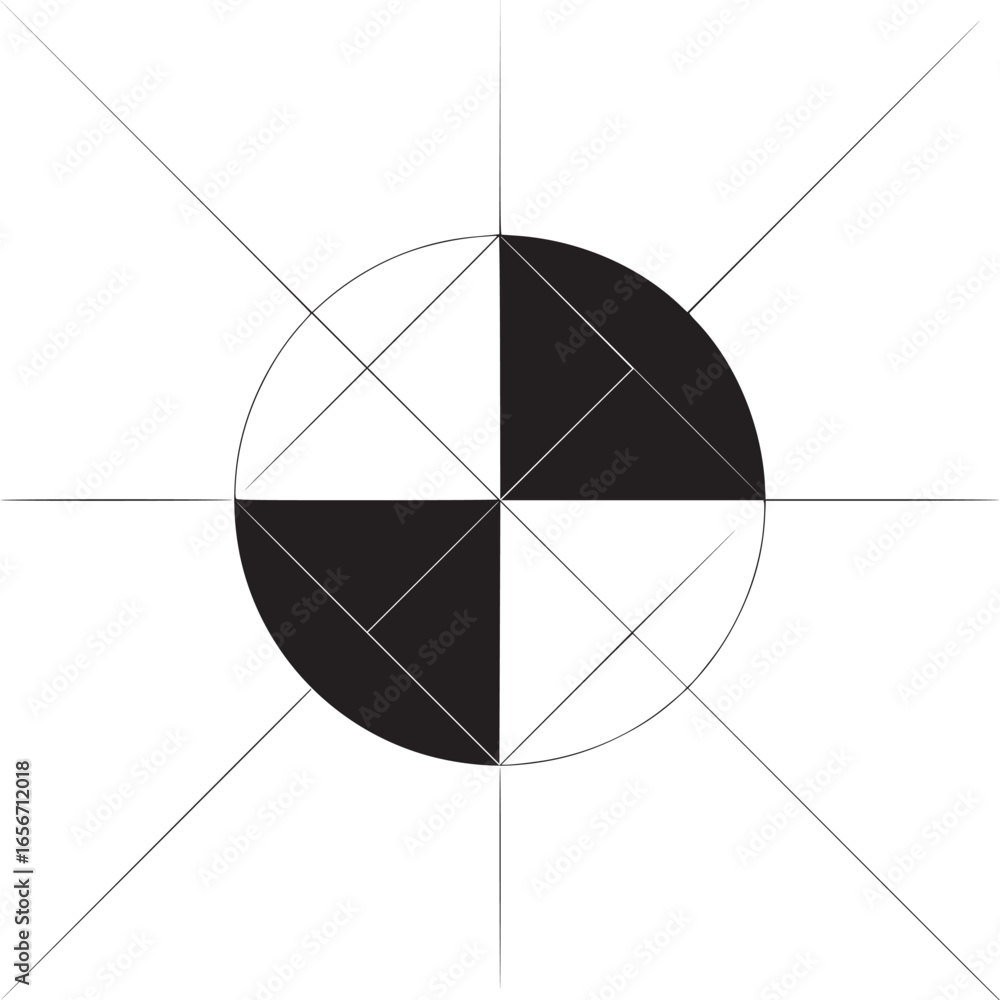 Poster vector art of minimalist geometric design with black and white shapes creating an abstract pattern