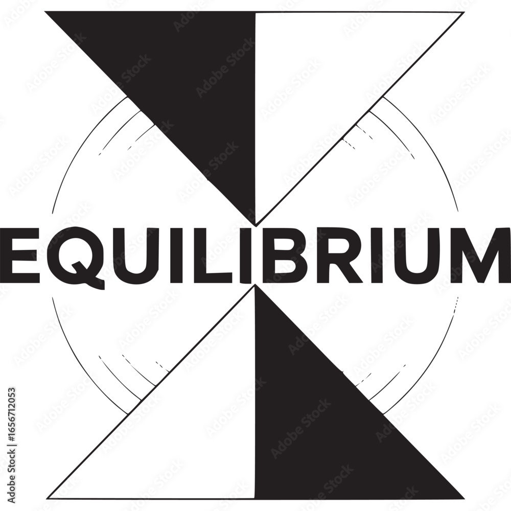 Poster vector art of geometric equilibrium concept featuring a stylized hourglass shape with balanced trian