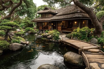 Tranquil Japanese-style house with pond