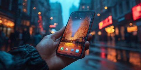 Man showing mobile mock up for advertising smartphone app interface technology digital screen display modern user experience tech business marketing promotion ai generated art