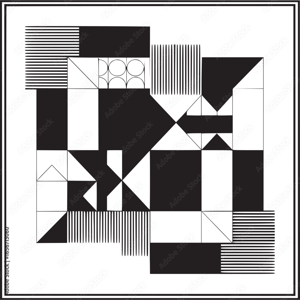 Poster vector art of monochrome geometric composition with abstract shapes and lines for modern design proj