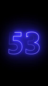 Glowing red color neon 53 text, Educational concept ,red 53 number, promote advertising concept isolate using QuickTime black background 4k animation.