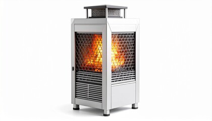 Fototapeta premium Modern electric fireplace heater with glass front and angled legs